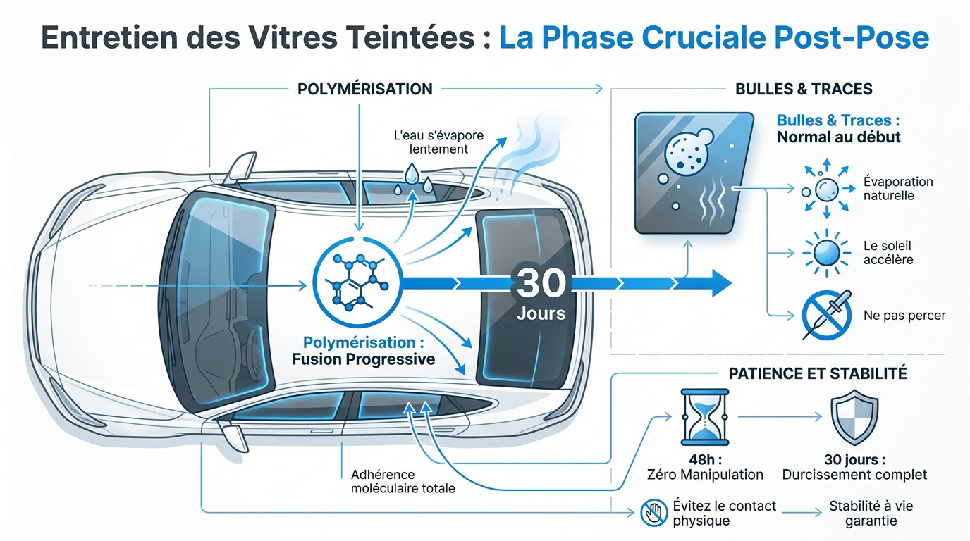 Nettoyage délicat d'une vitre teintée de voiture avec un chiffon microfibre