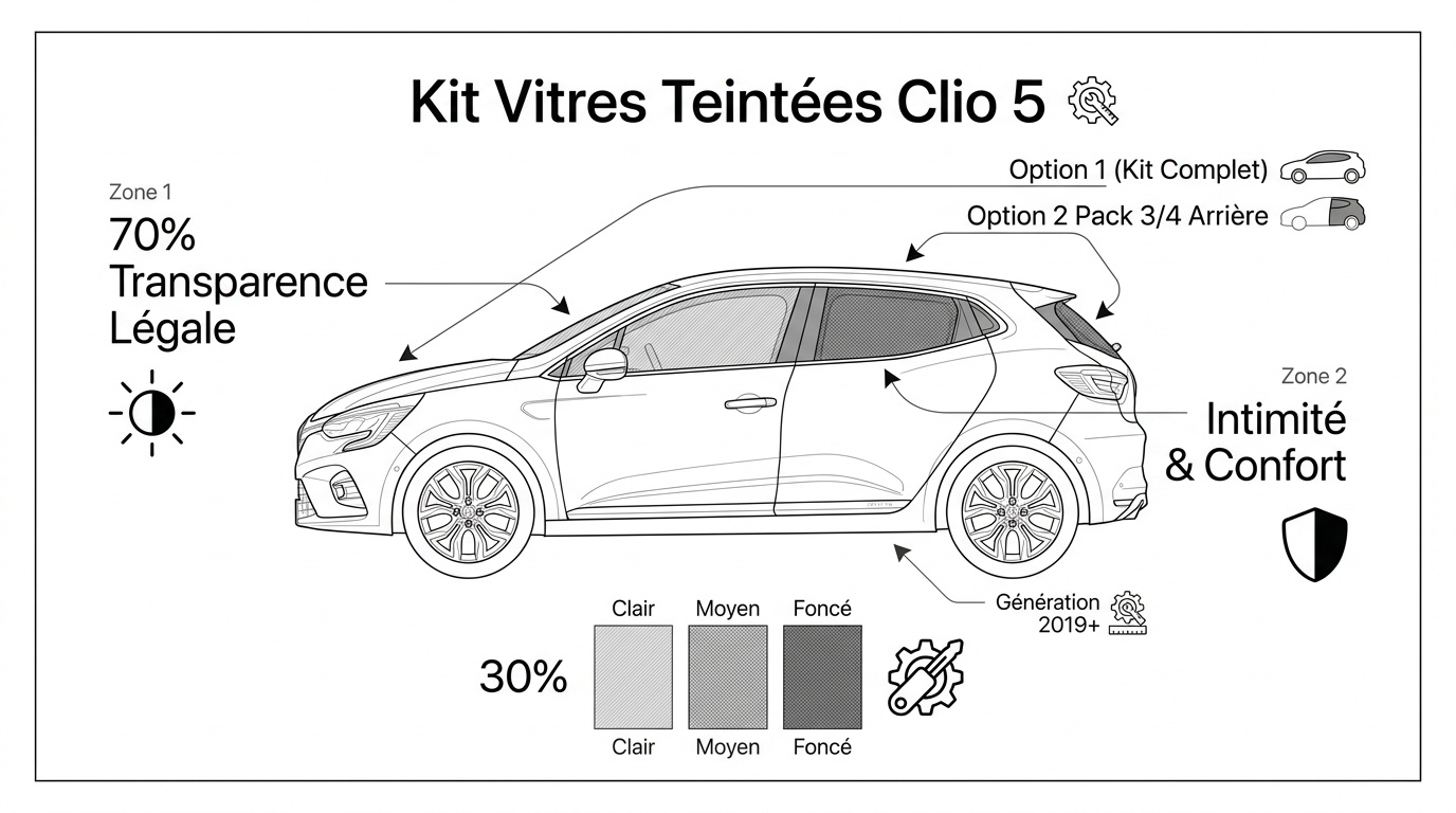 Comparatif des teintes de films solaires pour Renault Clio 5