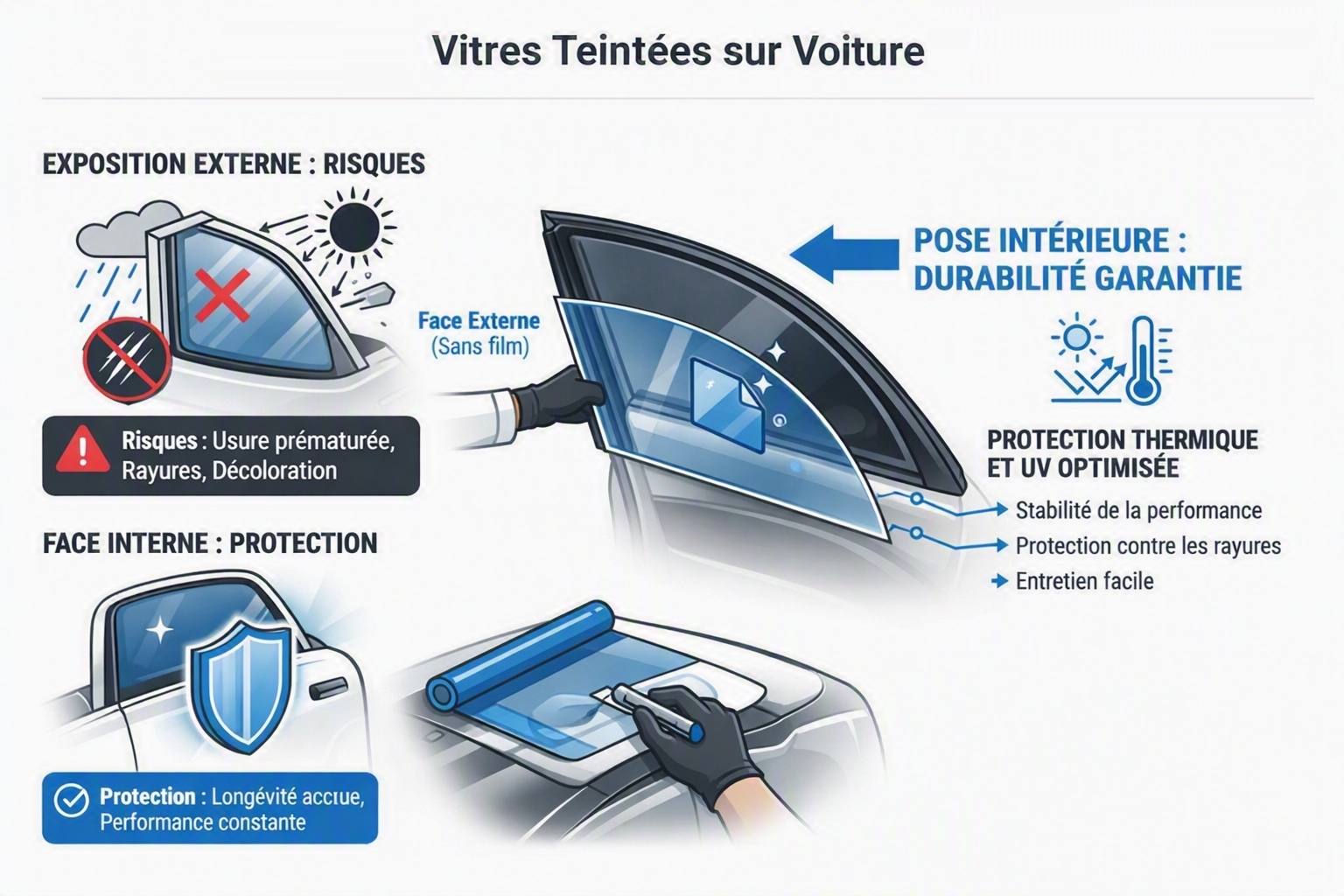 Pose d'un film solaire sur la face int�rieure d'une vitre de voiture